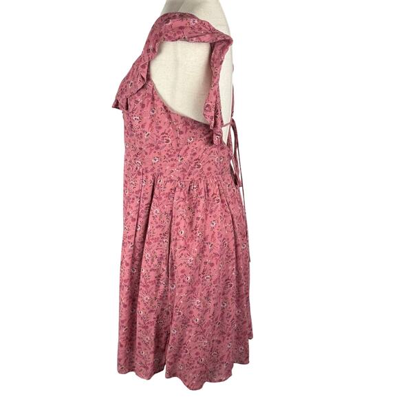 MADEWELL RUFFLE V-NECK FLORAL MINI DRESS IN VINTAGE PINK NWT WOMEN'S SIZE 10 - Picture 7 of 16